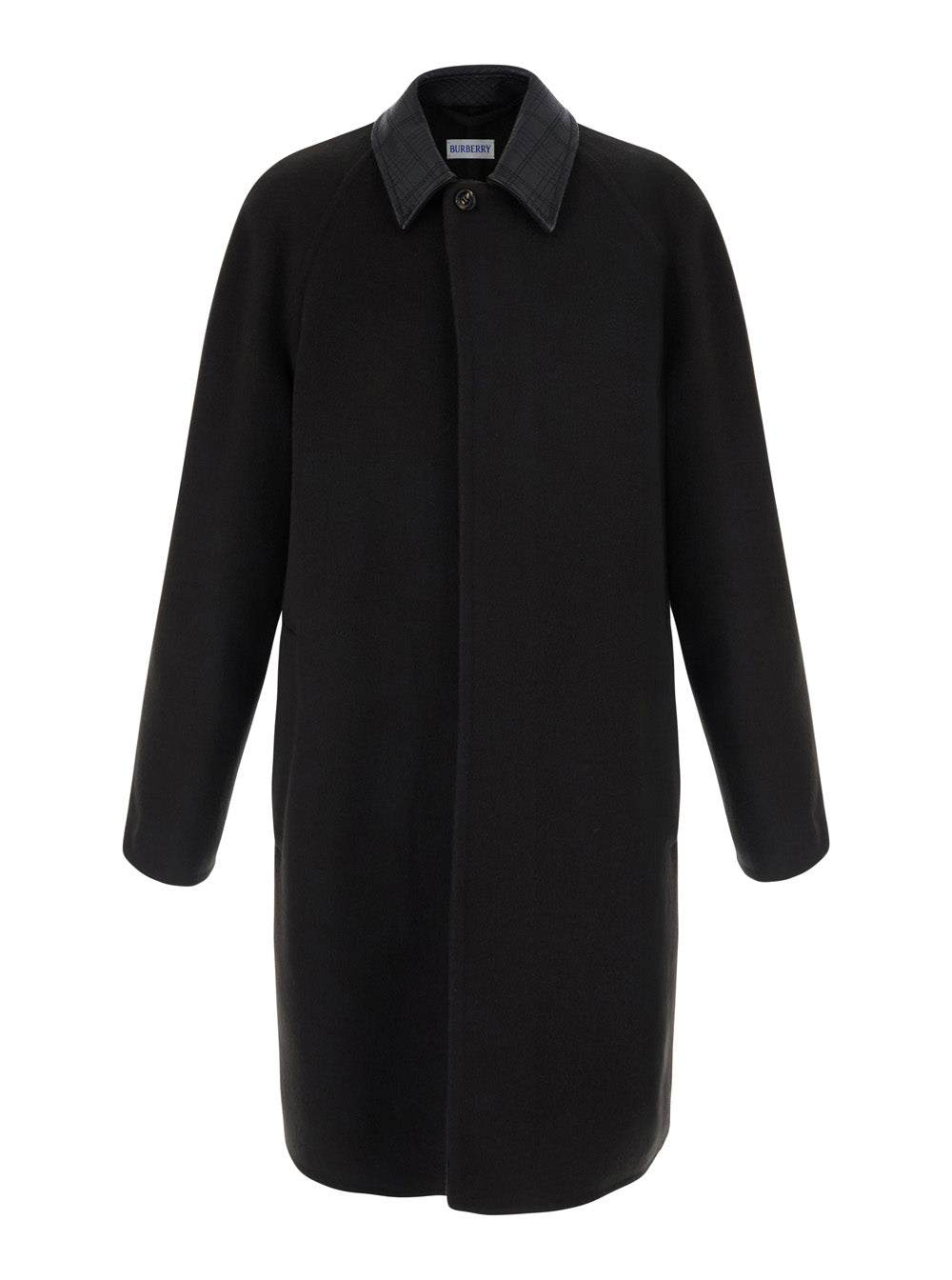 Burberry Men Brown Coat With Check Motif Collar In Wool And Cashmere For Men