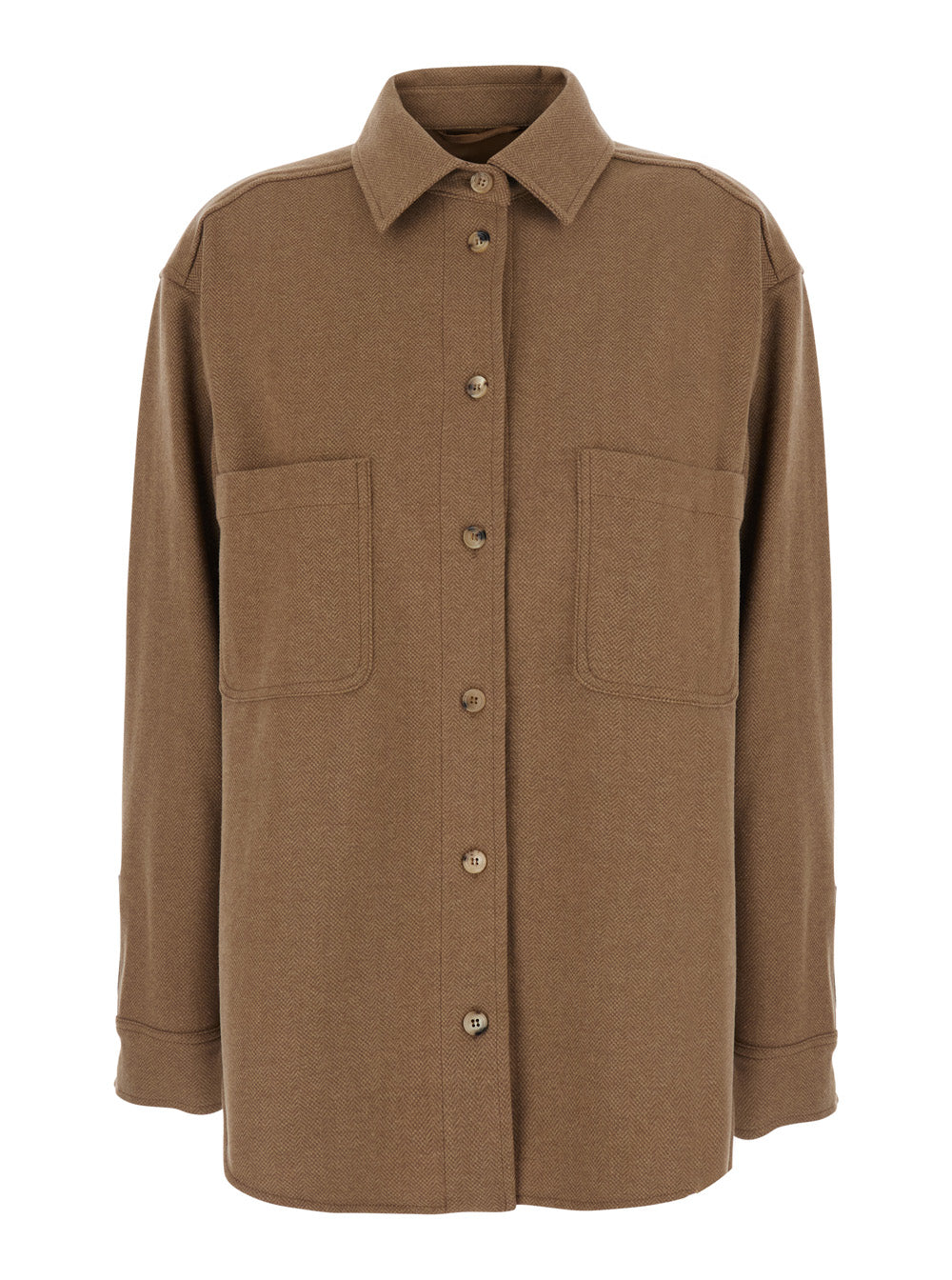 Max Mara Women 'Ladino' Beige Shirt With Classic Collar And Two Patch Pockets On The Front In Wool Blend For Women MAX MARA