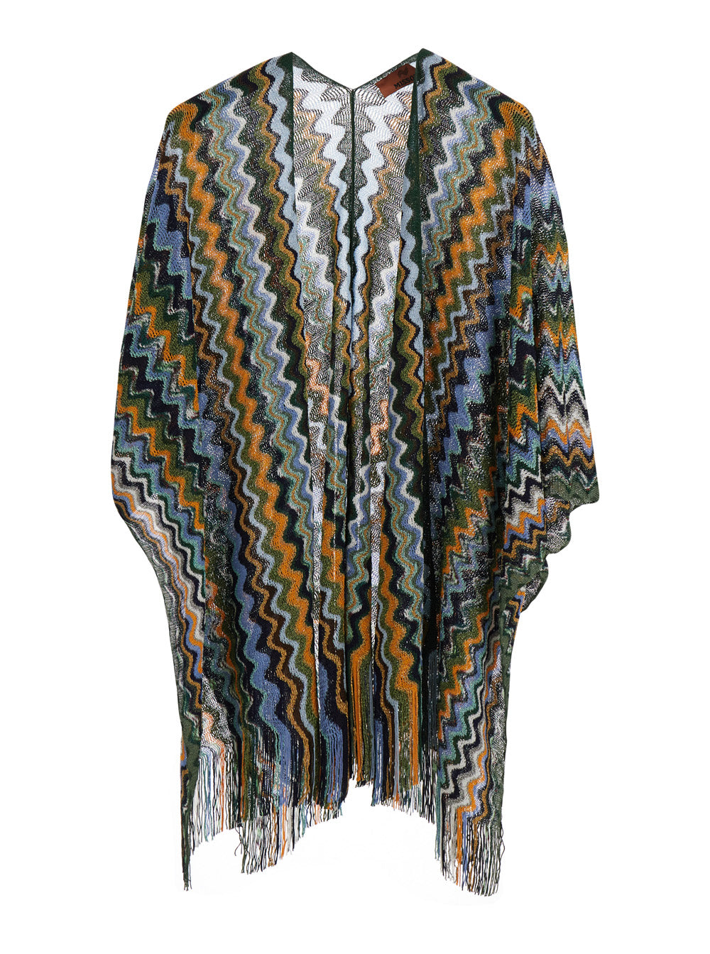 Missoni Women Green Cape With Fringed Hem And Zigzag All-Over Motif In Viscose Blend For Women MISSONI