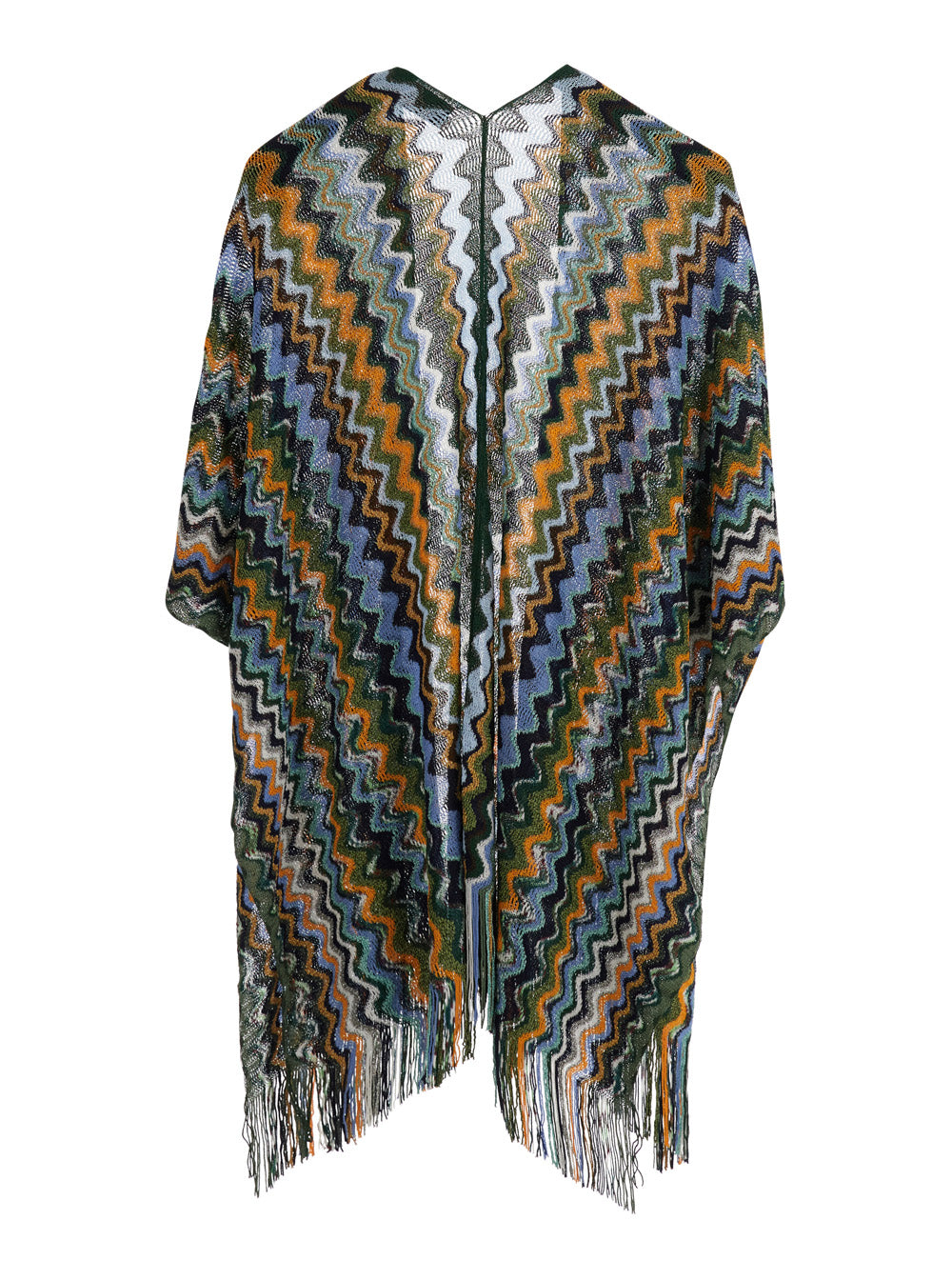 Missoni Women Green Cape With Fringed Hem And Zigzag All-Over Motif In Viscose Blend For Women MISSONI