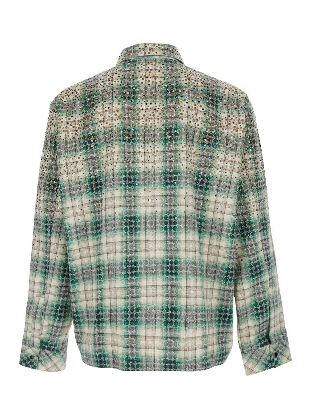 Amiri Men Green Shirt With Crystal Decoration And All-Over Check Motif In Cotton For Men AMIRI