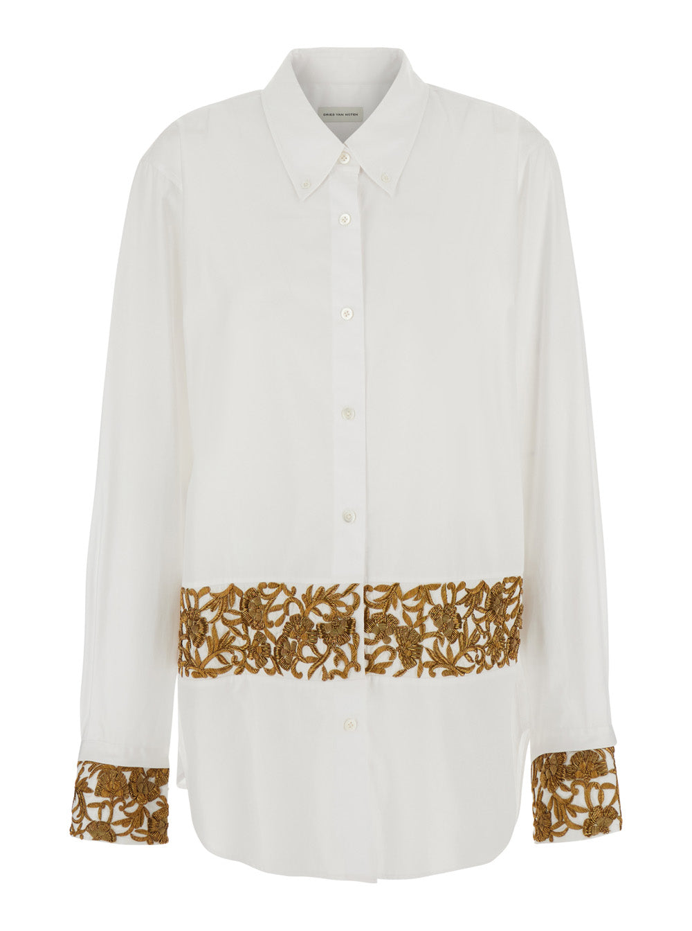 Dries Van Noten Women 'Cheers' White Shirt With Applied Embroidery On The Waist And Sleeves In Cotton Women DRIES VAN NOTEN