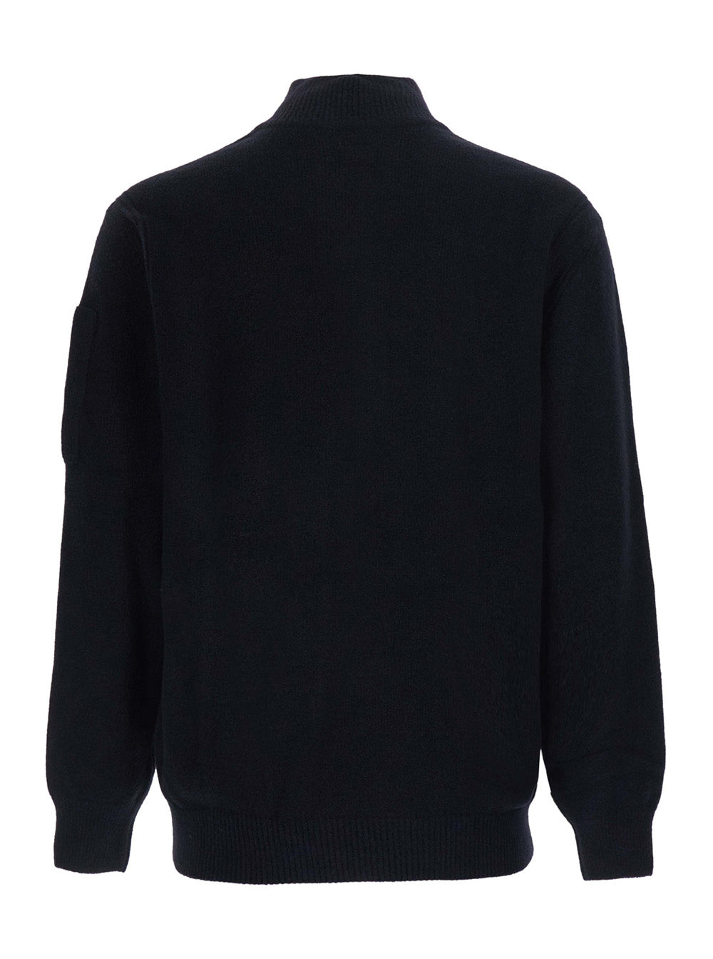 C.P. Company Men Fleece Knit Polo Neck Sweater With Logo, Black, Man C.P. COMPANY