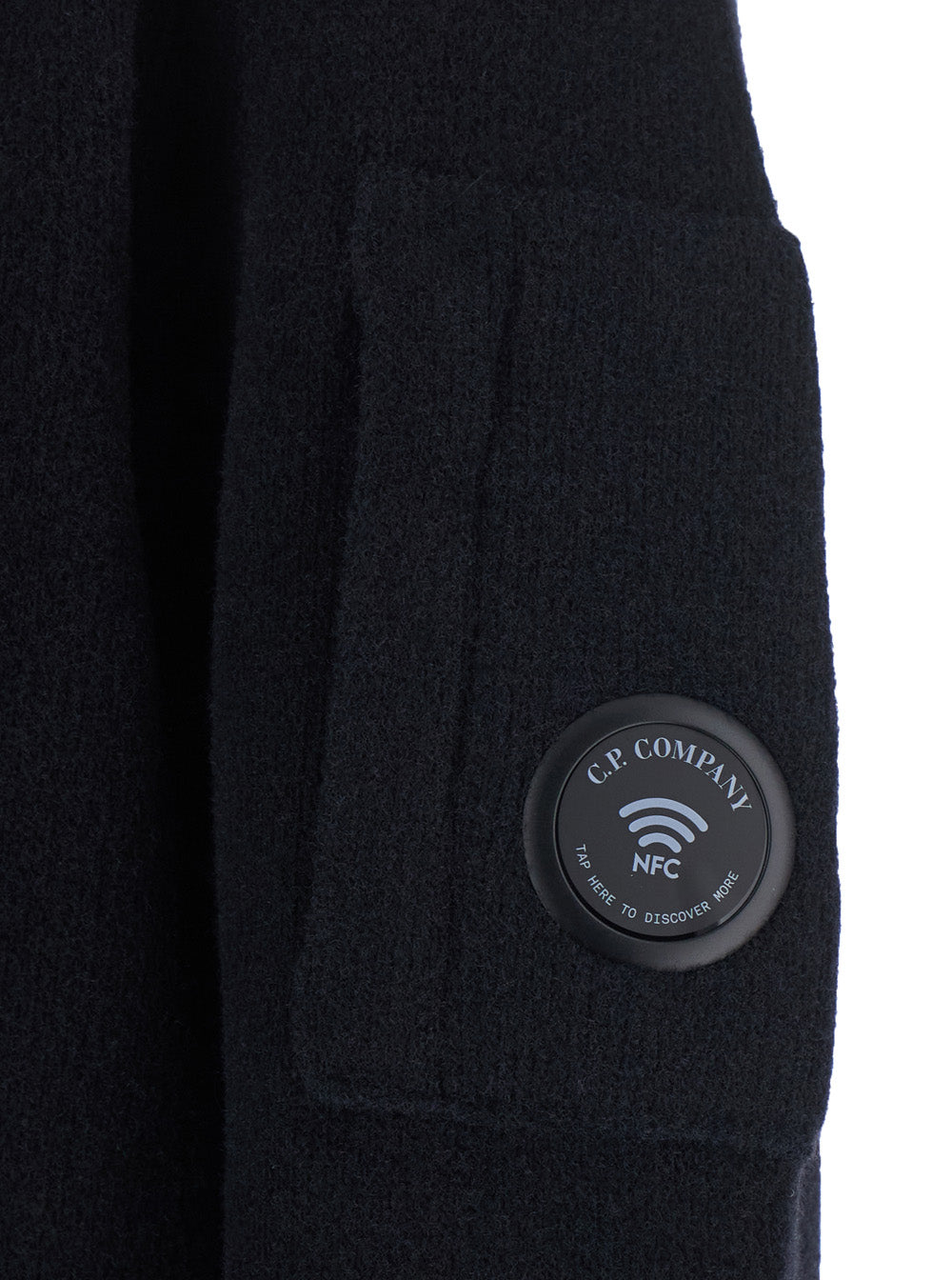 C.P. Company Men Fleece Knit Polo Neck Sweater With Logo, Black, Man C.P. COMPANY