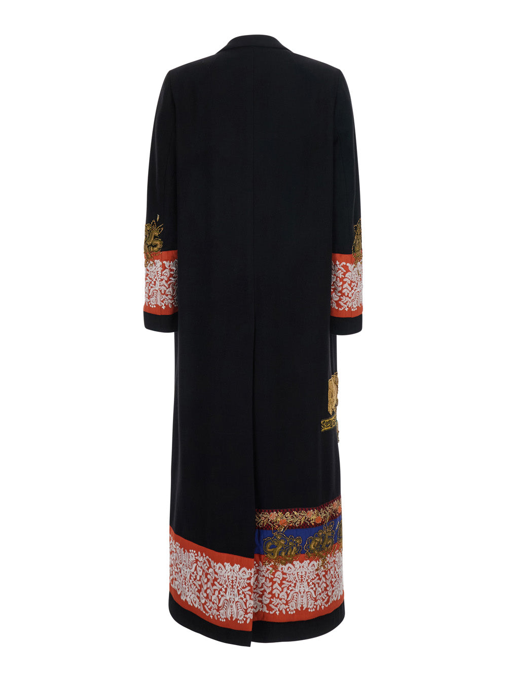 Dries Van Noten Women 'Richy' Black Long Coat With Lapel Collar And All-Over Applied Embroidery In Wool For Women DRIES VAN NOTEN
