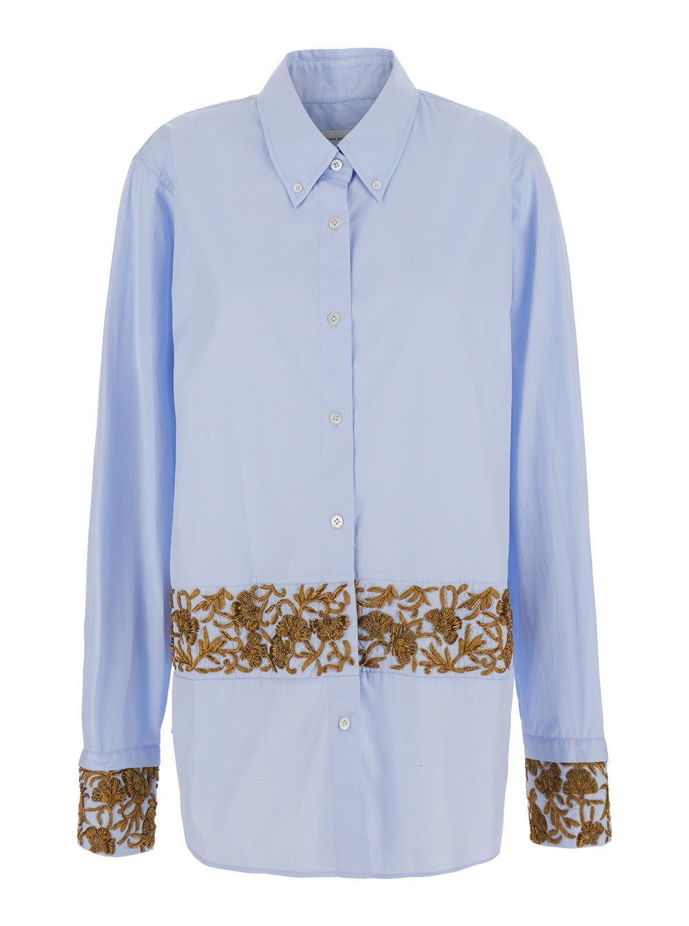 Dries Van Noten Women 'Cheers' Light Blue Shirt With Applied Embroidery On The Waist And Sleeves In Cotton Women DRIES VAN NOTEN