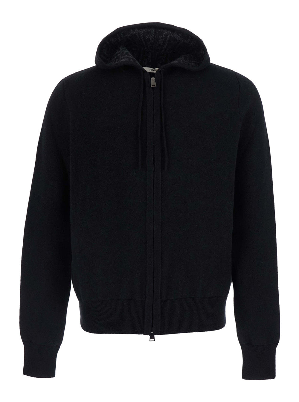 Fendi Men Black Hooded Sweater With Drawstring And Front Zip Closure In Wool And Cashmere Men FENDI