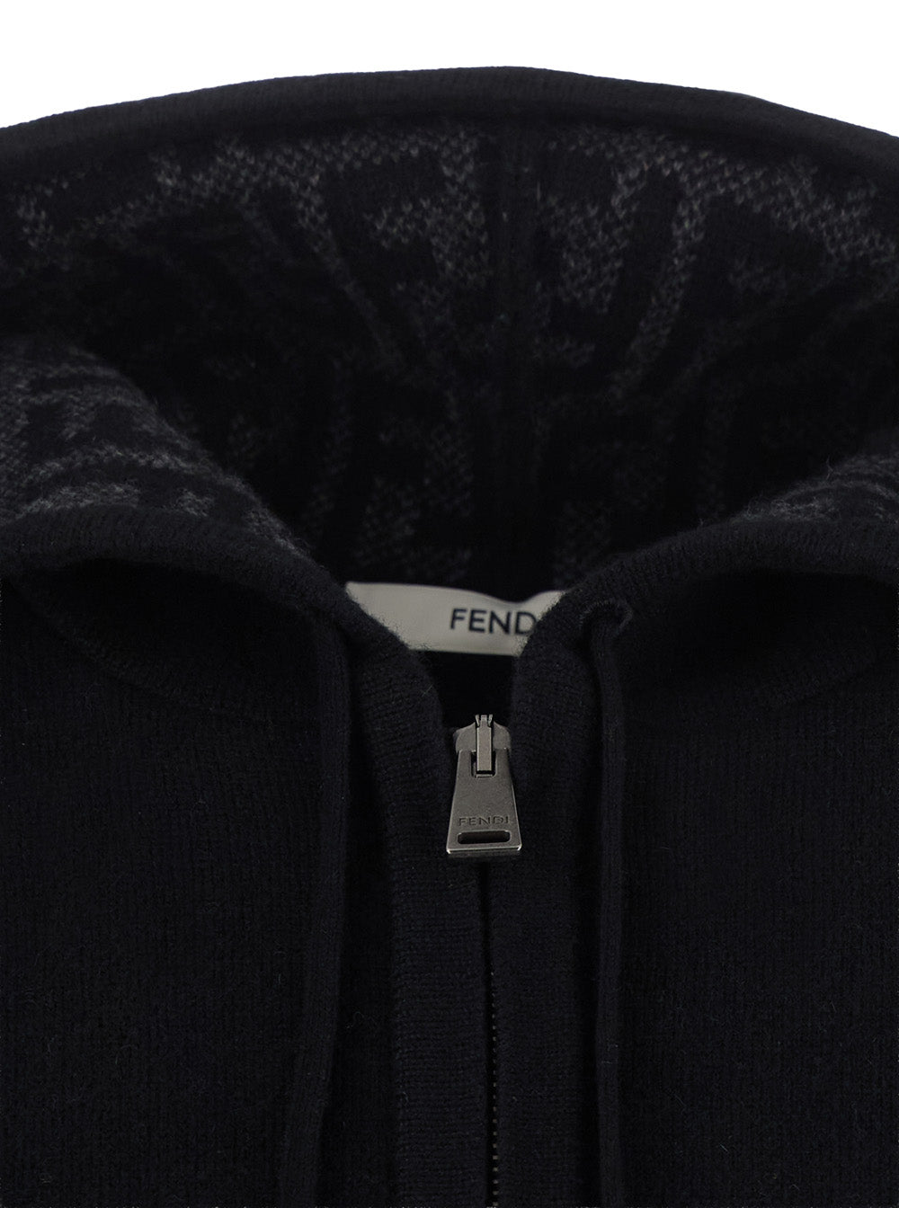 Fendi Men Black Hooded Sweater With Drawstring And Front Zip Closure In Wool And Cashmere Men FENDI