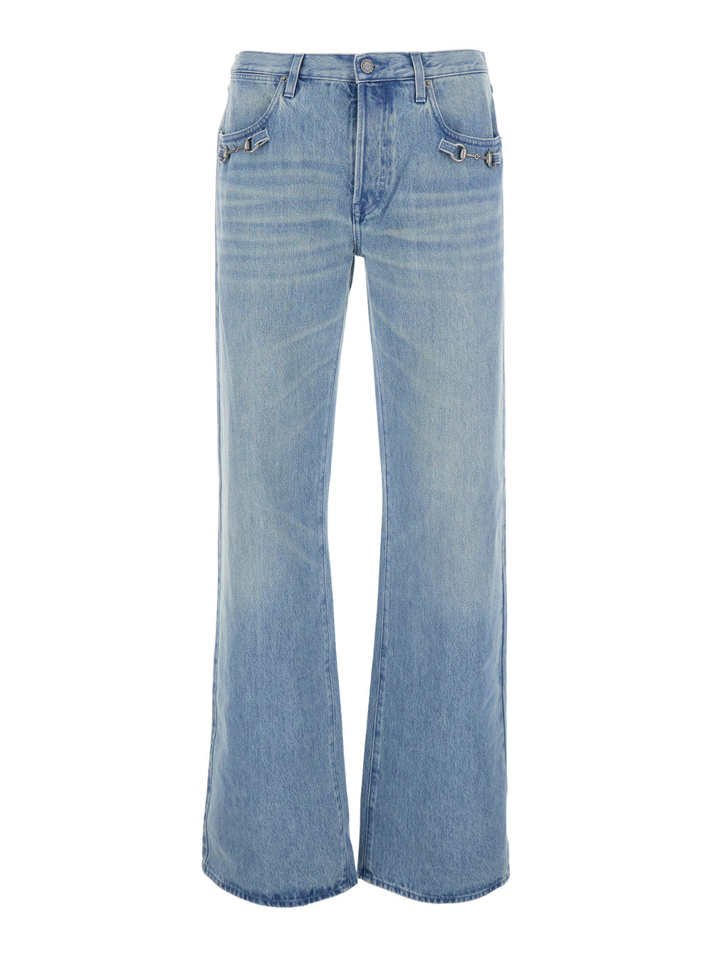 Gucci Men Blue Jeans With Bleach Effect And Morsetti On The Pockets In Denim Men GUCCI