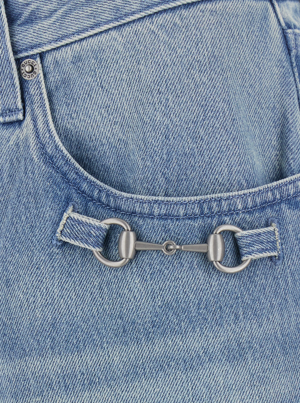 Gucci Men Blue Jeans With Bleach Effect And Morsetti On The Pockets In Denim Men GUCCI