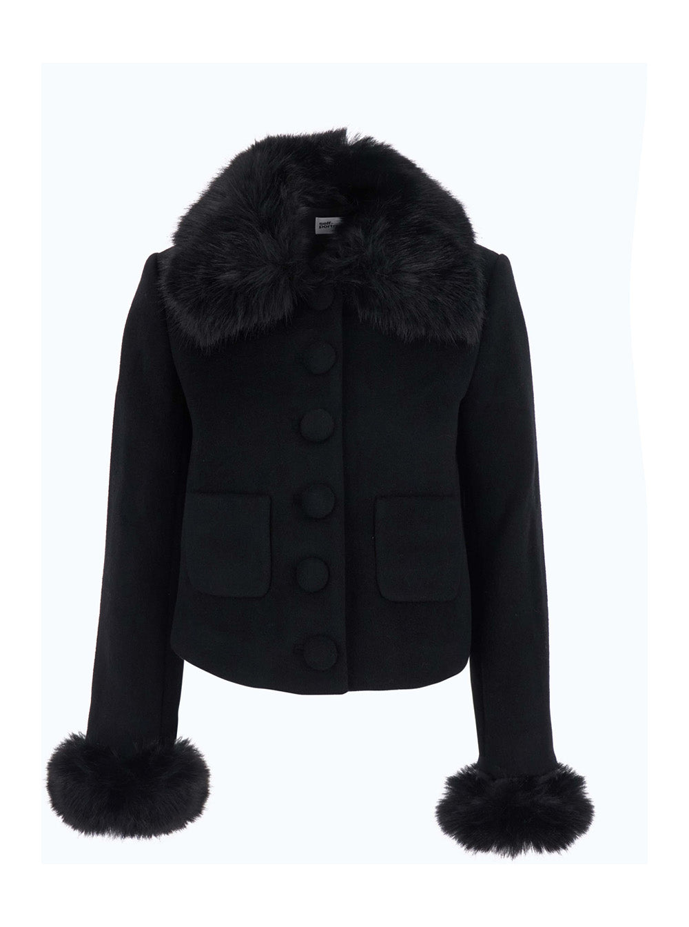 Self-Portrait Women Black Jacket With Fur Cuffs And Notched Collar, In Wool, Black, Women SELF-PORTRAIT