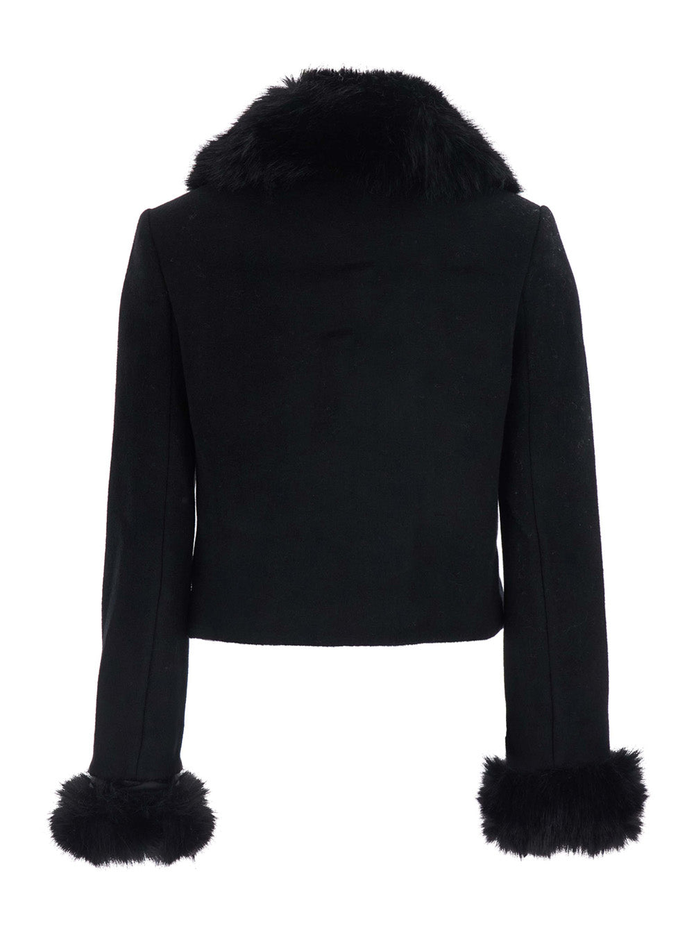 Self-Portrait Women Black Jacket With Fur Cuffs And Notched Collar, In Wool, Black, Women SELF-PORTRAIT