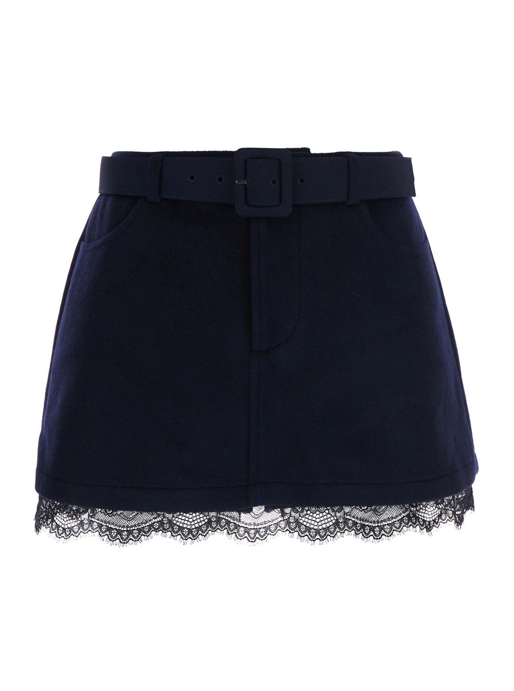 Self-Portrait Women Blue Wool Skort With Lace And Pockets For Women SELF-PORTRAIT