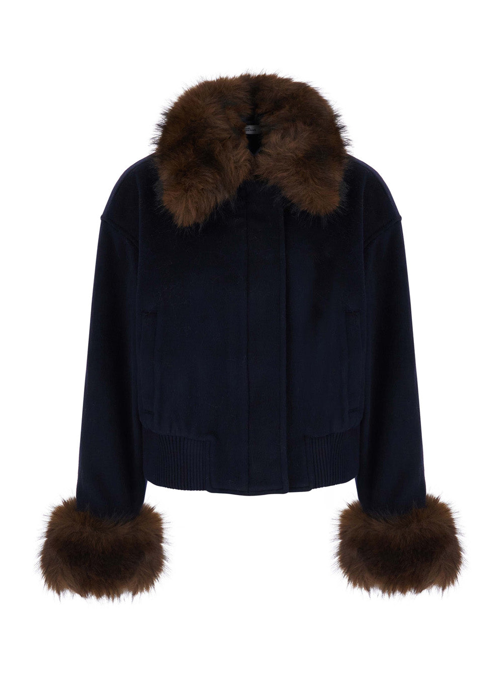 Self-Portrait Women Blue Jacket With Fur Details And High Collar, In Wool, Color Blue, Woman SELF-PORTRAIT
