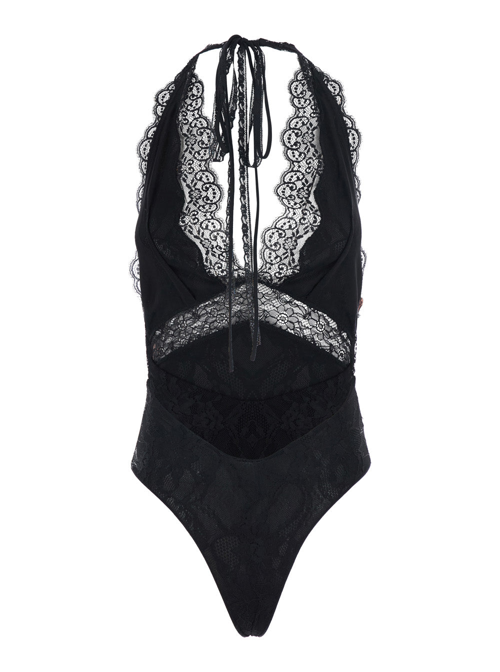 The Andamane Women Florida Bodysuit With Lace And Black Tech Fabric Patchwork For Women THE ANDAMANE
