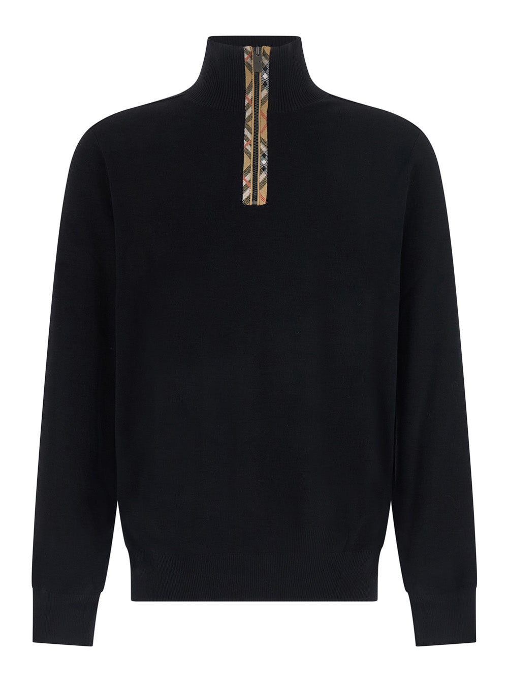 Burberry Men Half-Zip Black Merino Sweater For Women BURBERRY