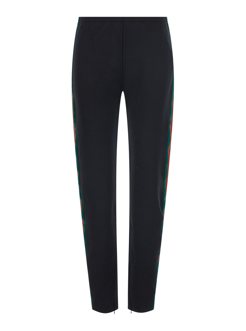 Gucci Women Black Pants With Web Side Bands And Embroidered Logo Lettering In Tech Fabric And Cotton Women GUCCI