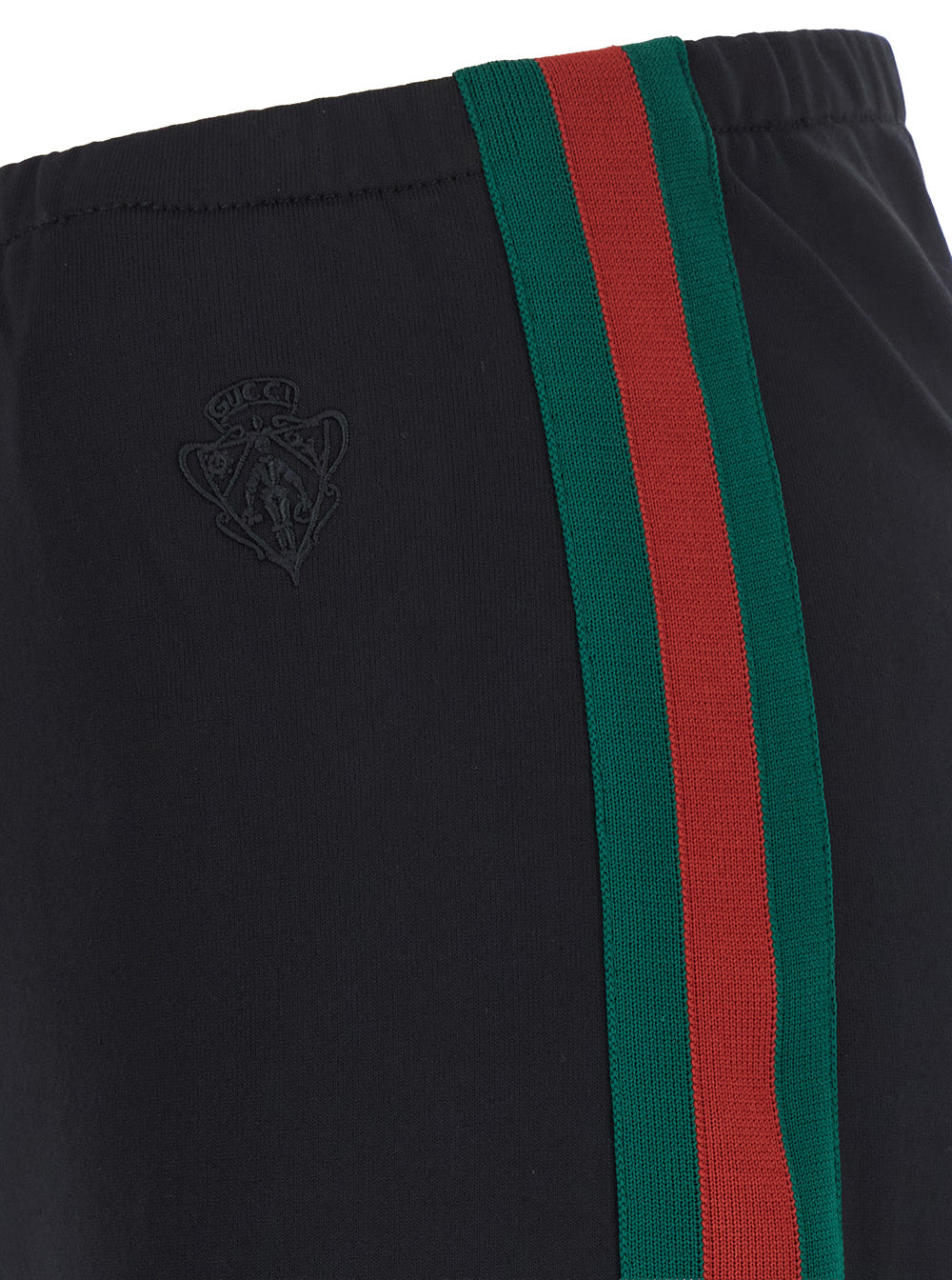 Gucci Women Black Pants With Web Side Bands And Embroidered Logo Lettering In Tech Fabric And Cotton Women GUCCI