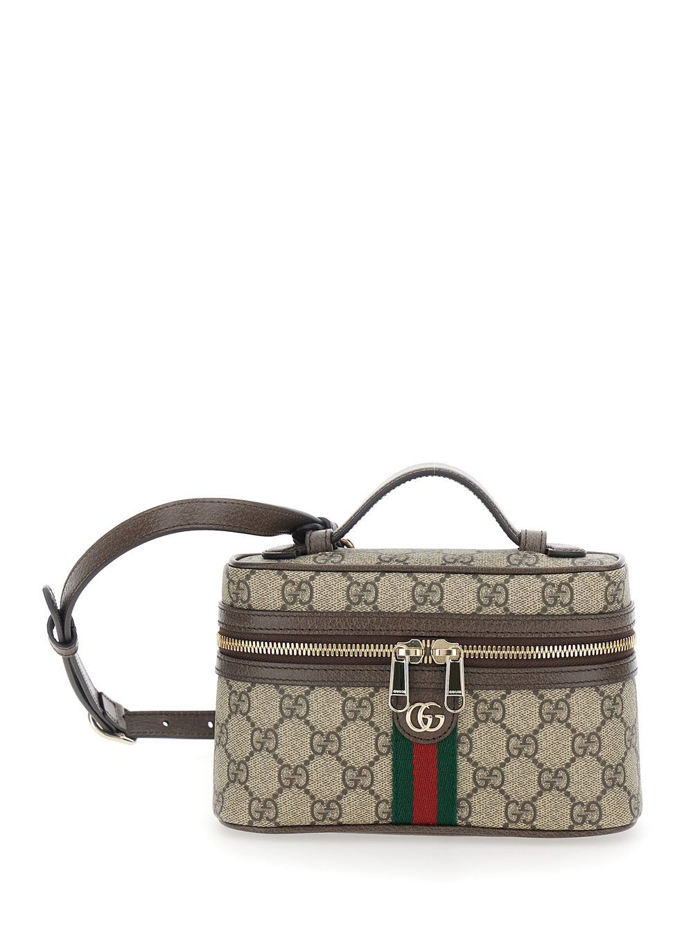 Gucci Women 'Ophidia' Beige Mini Bag With Adjustable And Removable Strap And Web Detail On The Front In Gg Canvas And Leather Women GUCCI