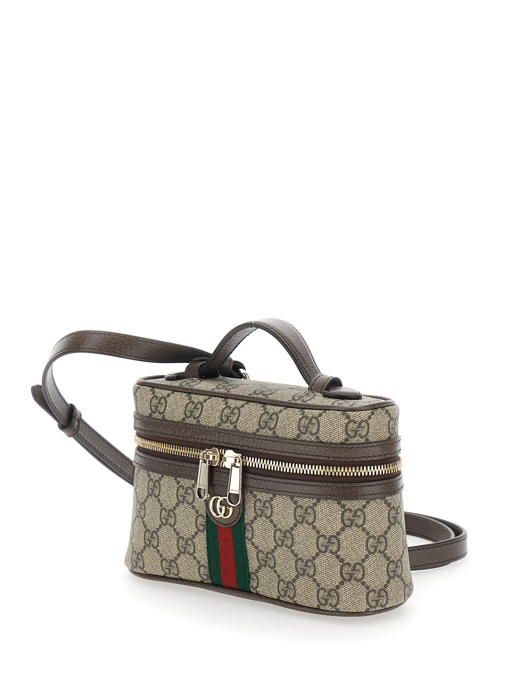 Gucci Women 'Ophidia' Beige Mini Bag With Adjustable And Removable Strap And Web Detail On The Front In Gg Canvas And Leather Women GUCCI