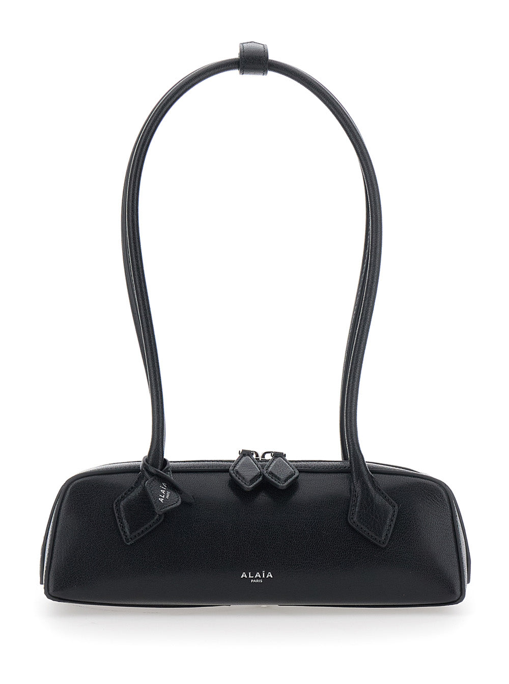 Alaia Women 'Teckel' Black Small Shoulder Bag With Logo Lettering And Logo Plaque On The Front In Leather For Women ALAIA