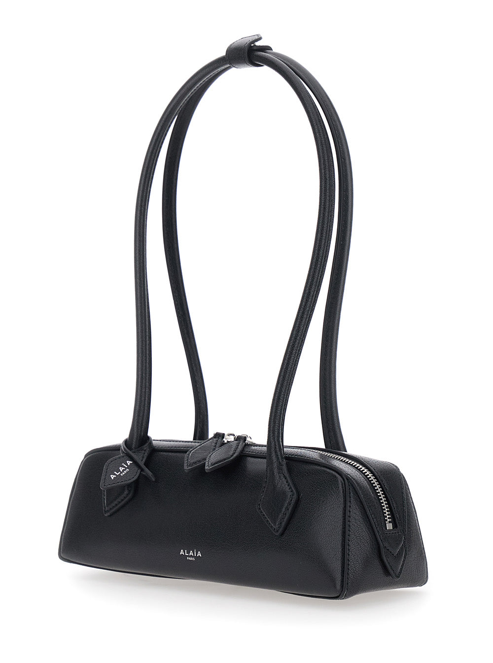Alaia Women 'Teckel' Black Small Shoulder Bag With Logo Lettering And Logo Plaque On The Front In Leather For Women ALAIA