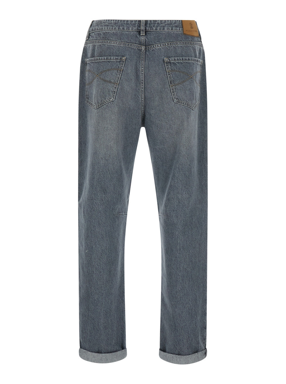 Brunello Cucinelli Men Gray Jeans With Logo Embroidery On The Front And Logo Patch On The Back In Denim For Men