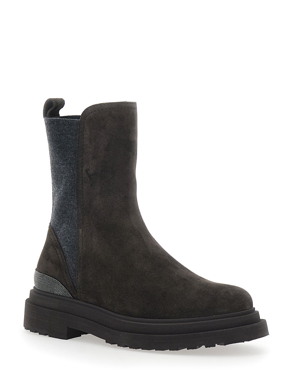 Brunello Cucinelli Women Brown Ankle Boots With Monili Strap At The Back In Suede For Women