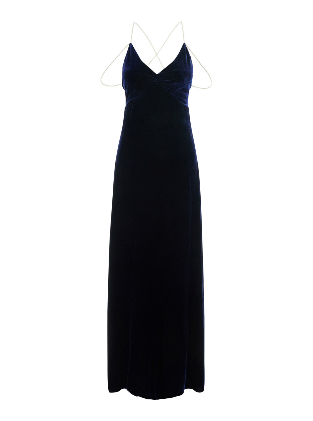 Forte_Forte Women Blue Long Dress With Straps Featuring A Beaded Design And A V-Neck In Velvet For Women FORTE FORTE