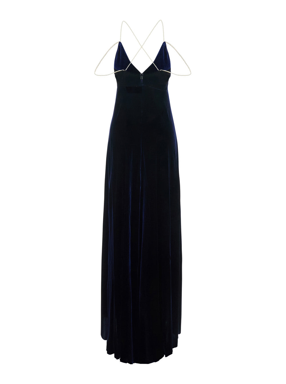 Forte_Forte Women Blue Long Dress With Straps Featuring A Beaded Design And A V-Neck In Velvet For Women FORTE FORTE