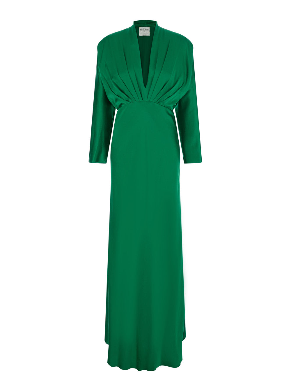 Forte_Forte Women Silk Satin Dress With 'V' Neckline And Long Sleeves, Silk, Green, Women FORTE FORTE