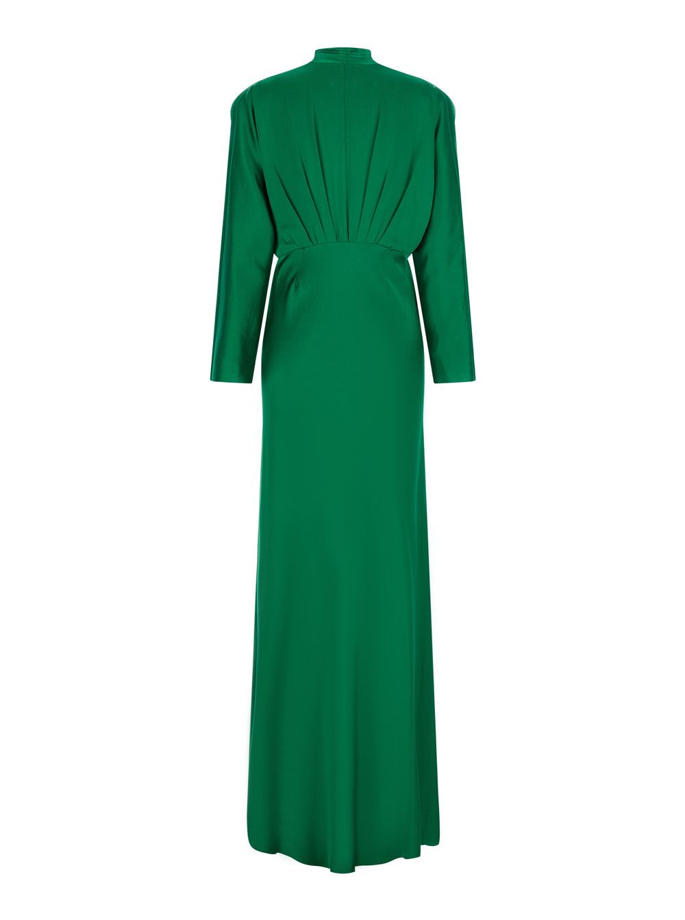 Forte_Forte Women Silk Satin Dress With 'V' Neckline And Long Sleeves, Silk, Green, Women FORTE FORTE