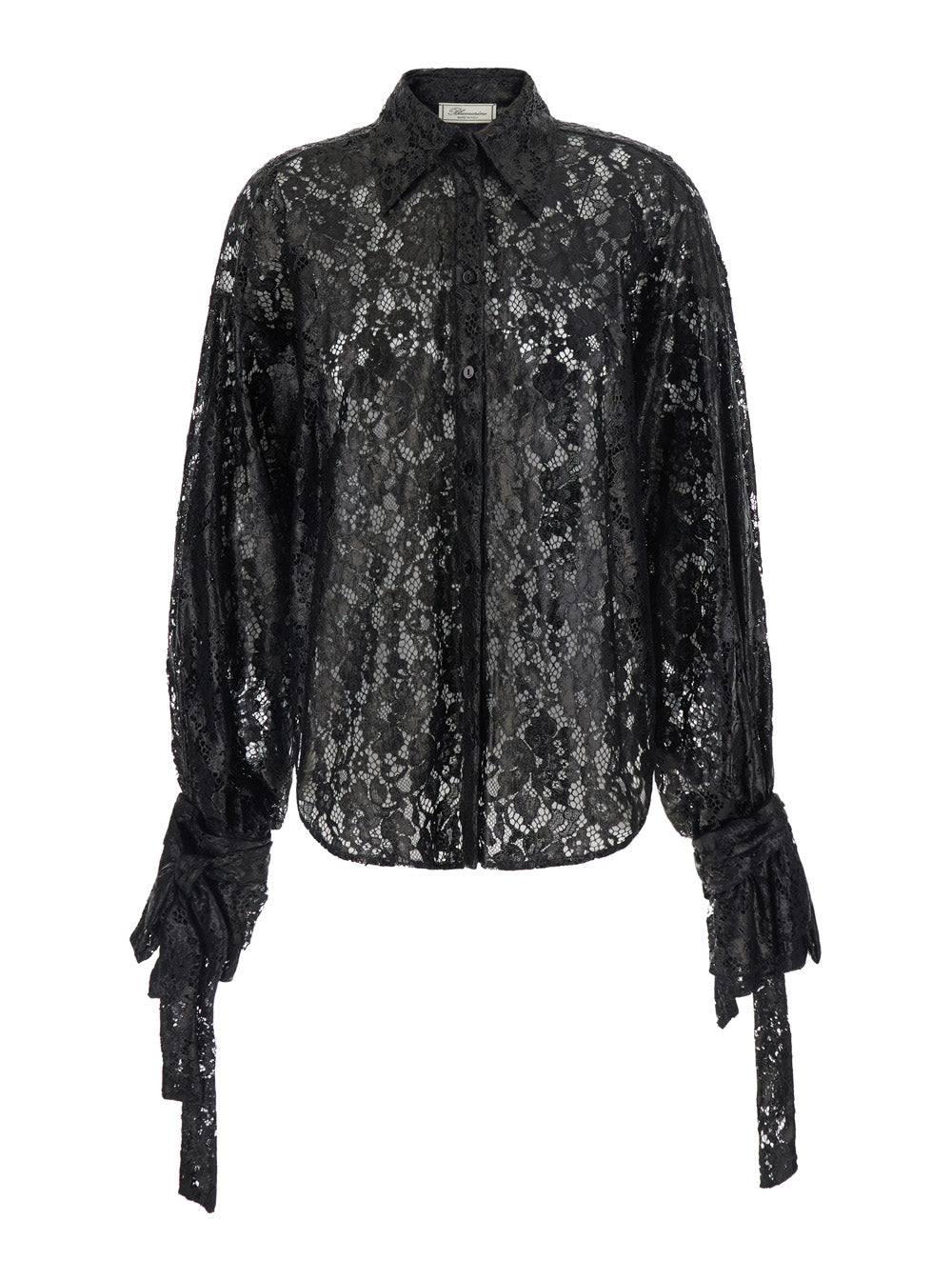 Blumarine Women Black Shirt With Pointed Collar And Semi-Sheer Design In Lace Women BLUMARINE