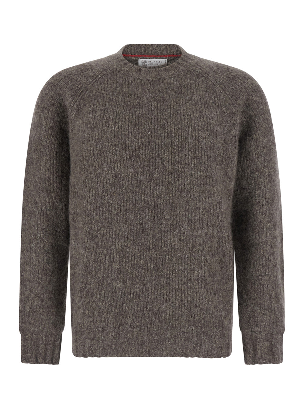 Brunello Cucinelli Men Brown Crewneck Sweater With Ribbed Trims In Cashmere And Silk Men BRUNELLO CUCINELLI