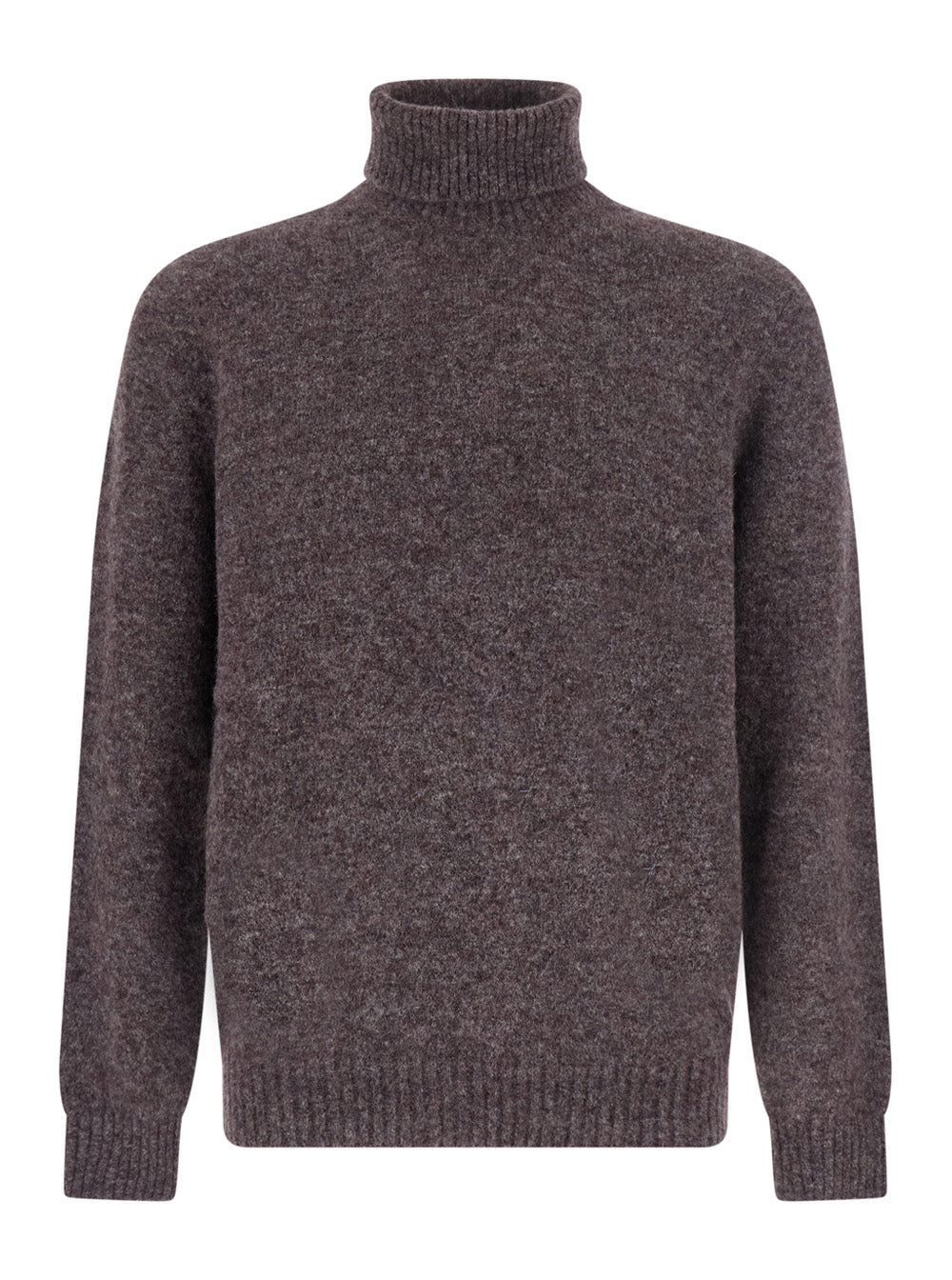 Brunello Cucinelli Men Grey High-Neck Sweater With Ribbed Trims In Wool And Cashmere Blend For Men BRUNELLO CUCINELLI
