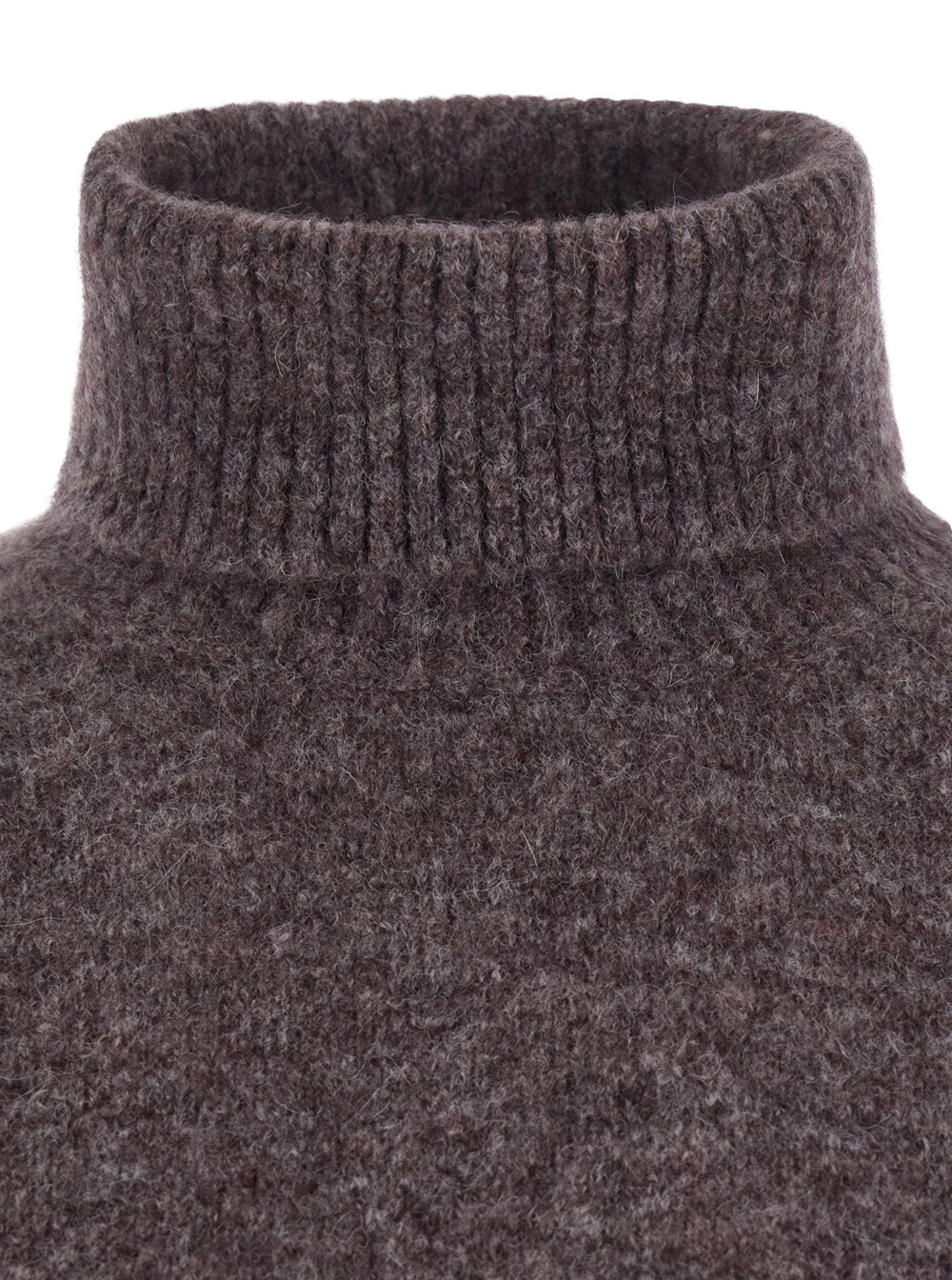 Brunello Cucinelli Men Grey High-Neck Sweater With Ribbed Trims In Wool And Cashmere Blend For Men BRUNELLO CUCINELLI