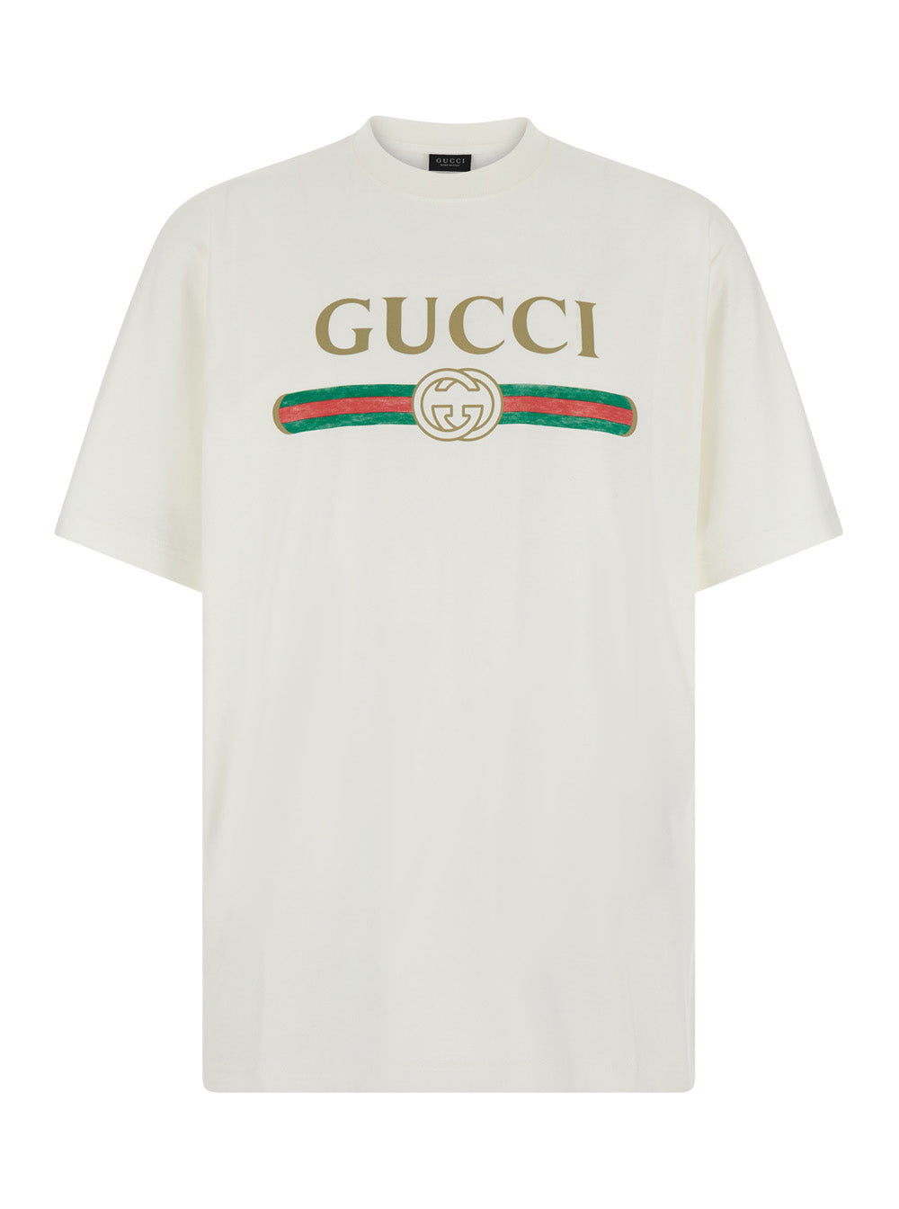 Gucci Men White T-Shirt 'Logo Fake' With Logo Print On The Front In Cotton For Men GUCCI