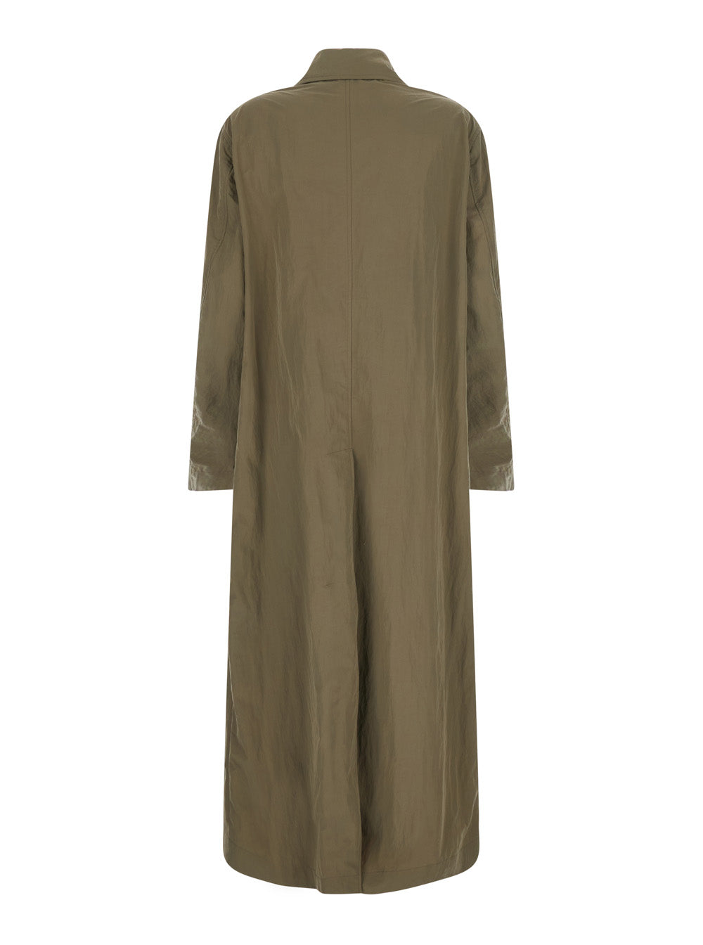 Gucci Women Beige Long Trench Coat With Classic Collar And Two Welt Pockets On The Front In Tech Fabric For Women GUCCI