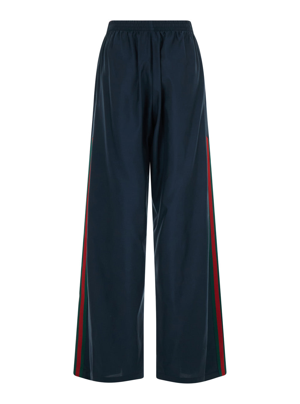 Gucci Women Blue Pants With Elasticized Waist And Web Ribbon On The Side In Silk For Women GUCCI