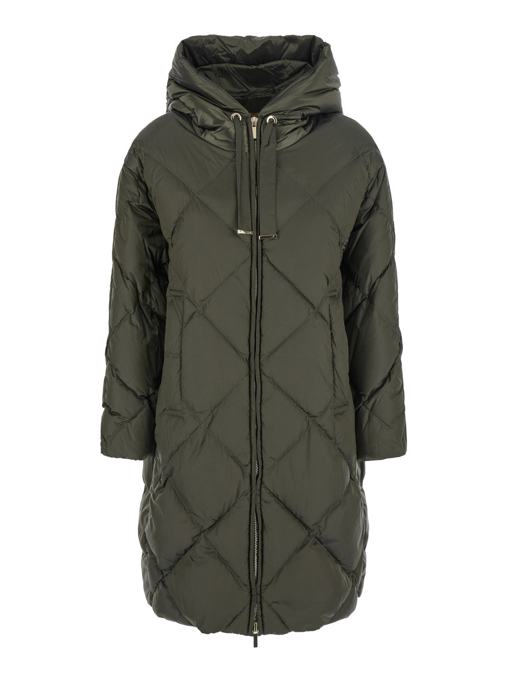 Max Mara Women Green Down Jacket With Hood With Drawstring And Logo Patch On The Sleeve In Tech Fabric For Women MAX MARA