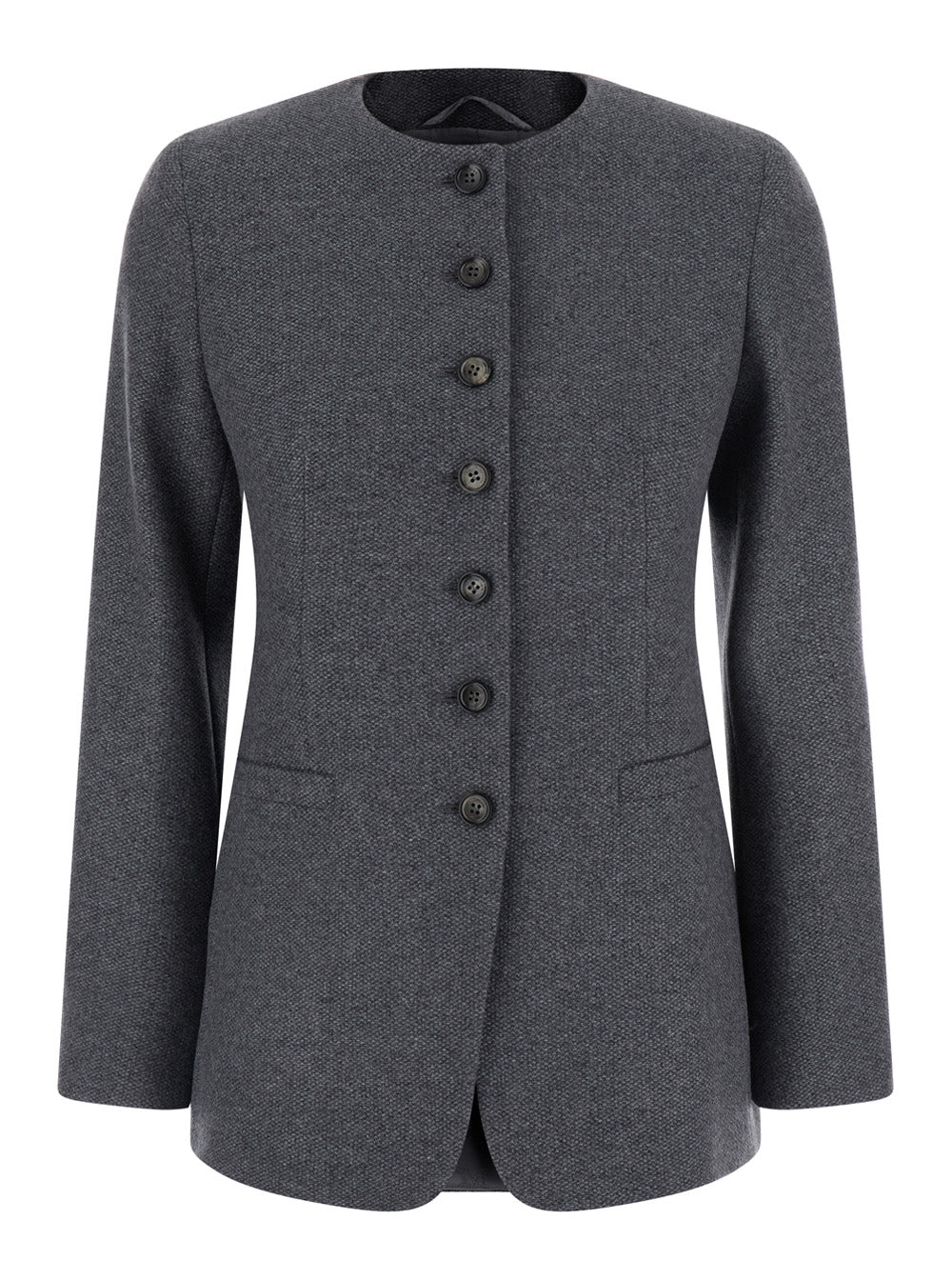 Max Mara Women 'Falla' Grey Crew-Neck Jacket With Two Welt Pockets On The Front In Cashmere For Women MAX MARA