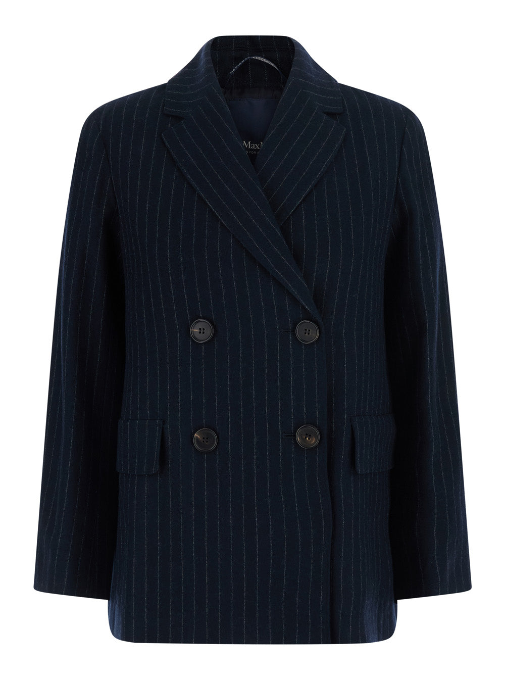 'S Maxmara Women 'Calibri' Blue Double-Breasted Jacket With Notched Revers And All-Over Pinstriped Motif In Wool For Women S MAX MARA