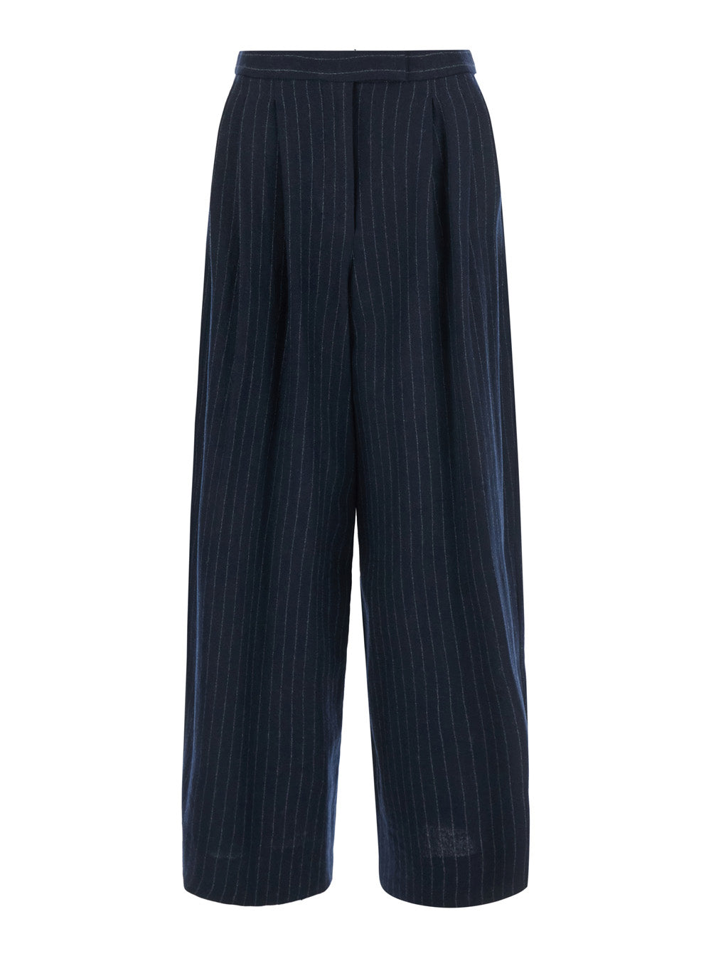 'S Maxmara Women 'Ordine' Blue Pants With Concealed Front Closure And All-Over Pinstripe Motif In Wool For Women S MAX MARA
