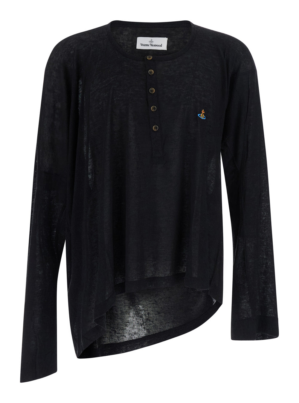 Vivienne Westwood Men Black Crew-Neck Top With Orb Embroidery On The Front And An Asymmetrical Hem In Viscose Blend For Men VIVIENNE WESTWOOD