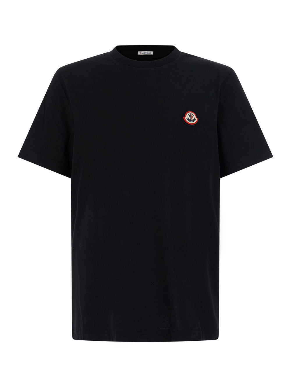 Moncler Men Black Crewneck T-Shirt With Front Logo Patch In Cotton For Men MONCLER