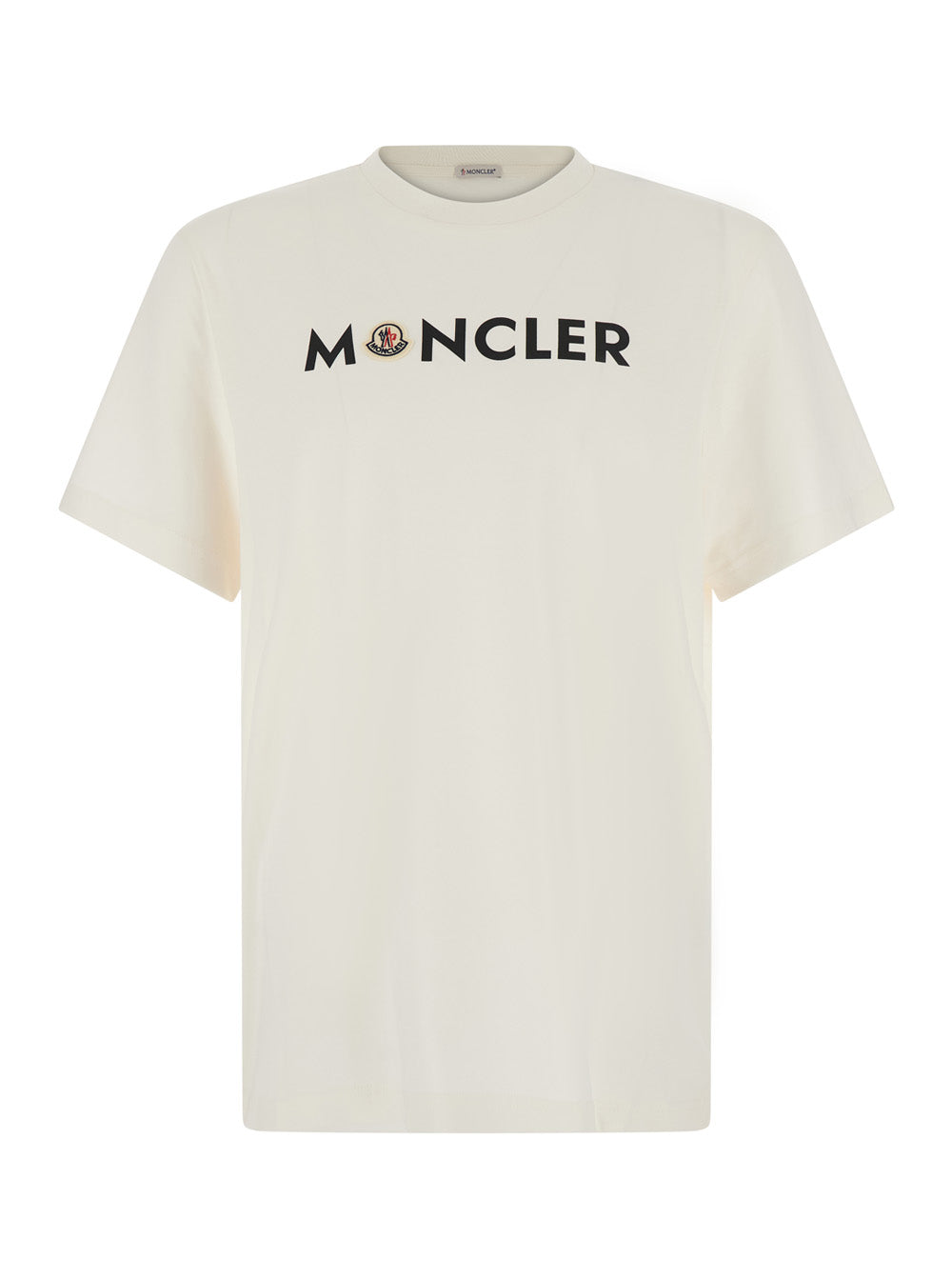Moncler Men White Crew-Neck T-Shirt With Logo Lettering And Logo Patch On The Front In Cotton For Men MONCLER
