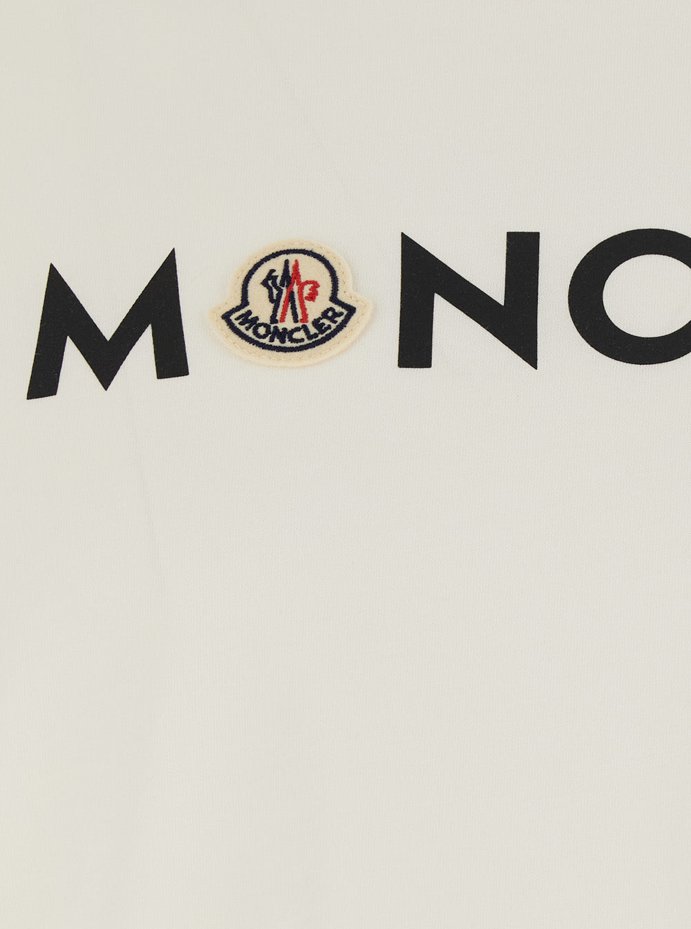Moncler Men White Crew-Neck T-Shirt With Logo Lettering And Logo Patch On The Front In Cotton For Men MONCLER