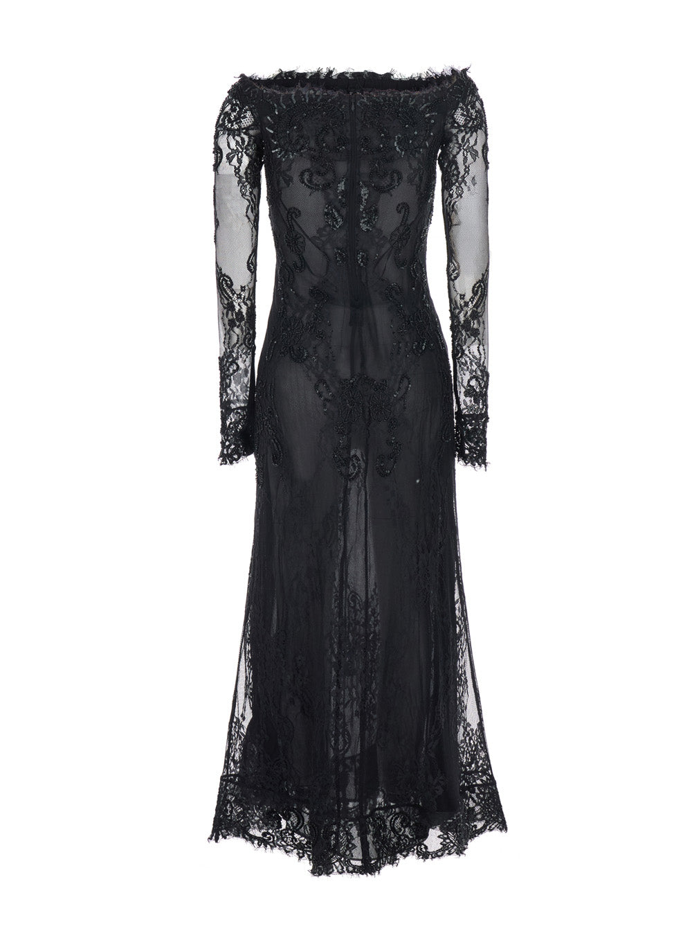 Blumarine Women Black Dress With Frayed Edges And Applied Rhinestone Details In Tech Fabric For Women BLUMARINE