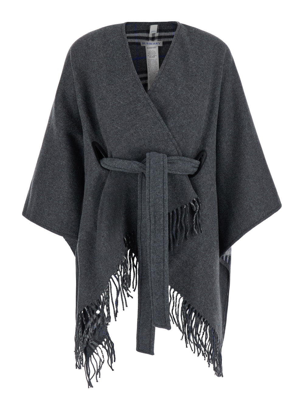 Burberry Women Gray Cape With Leather Details And Fixed Hood In Tech Fabric Women BURBERRY