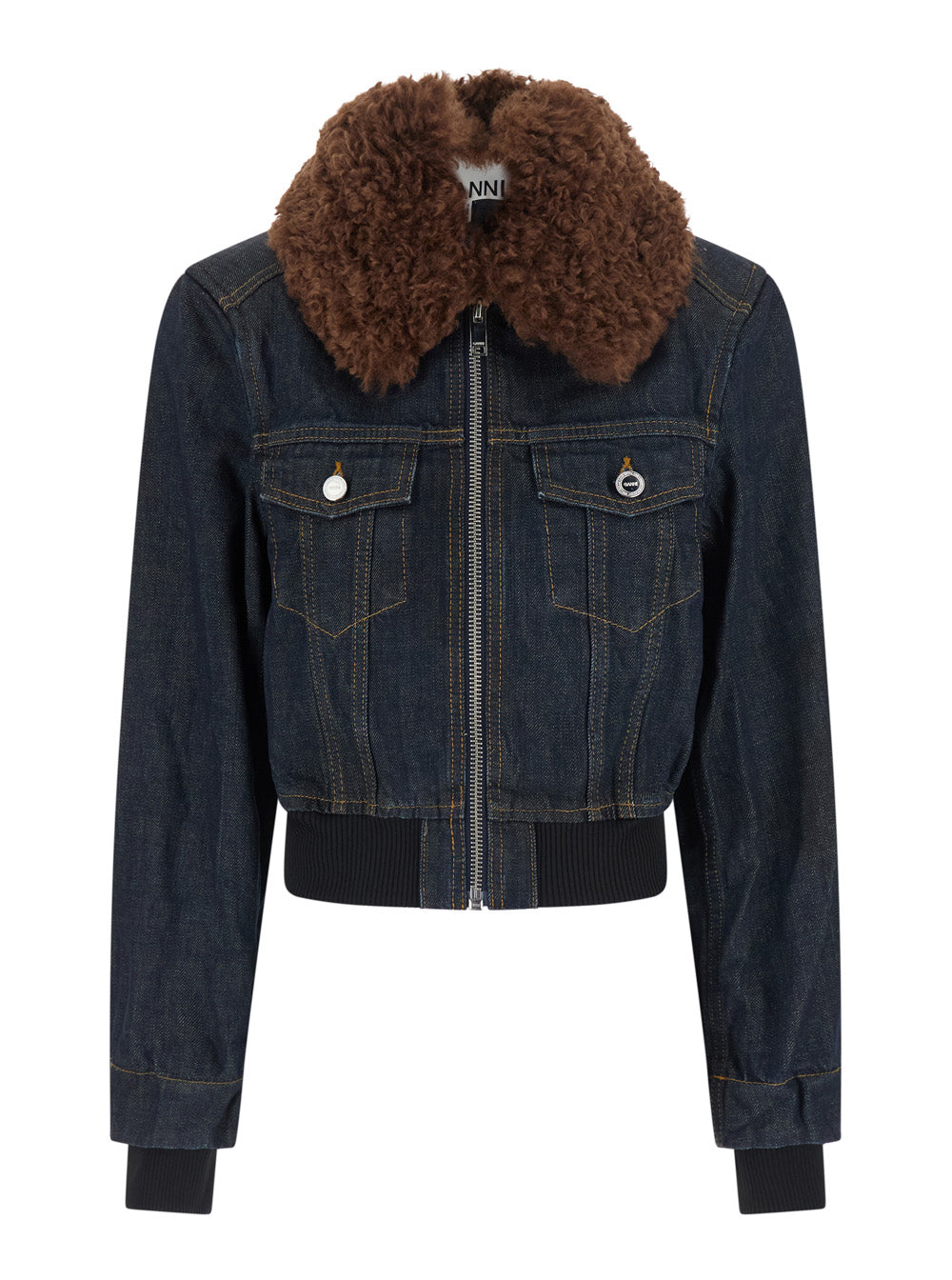 Ganni Women Blue Denim Cropped Bomber Jacket For Women GANNI